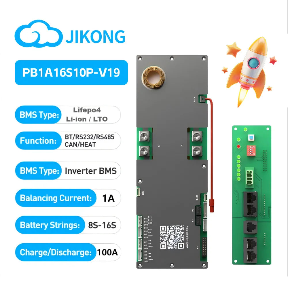 JK BMS V19 16S 48V 200A Battery Management System - PB2A16S20P Active Balancer for LiFePO4, Li-Ion & LTO Batteries