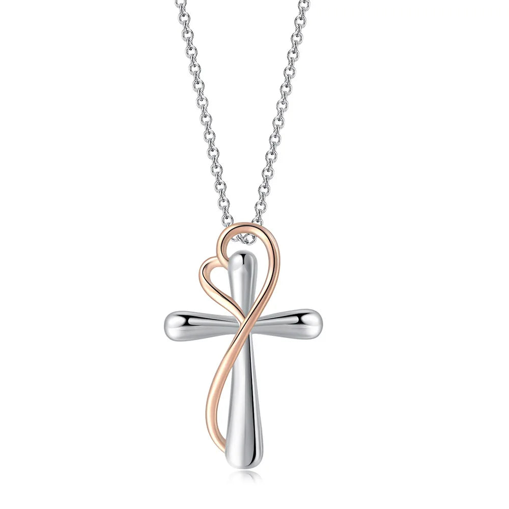 Heart Cross Pendant Necklace for Women – Double Color Aesthetic Choker Chain with Cross Design, Stainless Steel Christmas Gift Jewelry N231