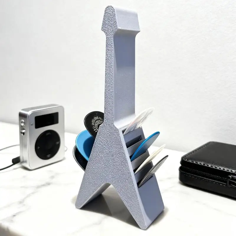 3D Printed Guitar Pick Holder – Guitar-Shaped Plectrum Storage Box with Stand & Accessories Organizer