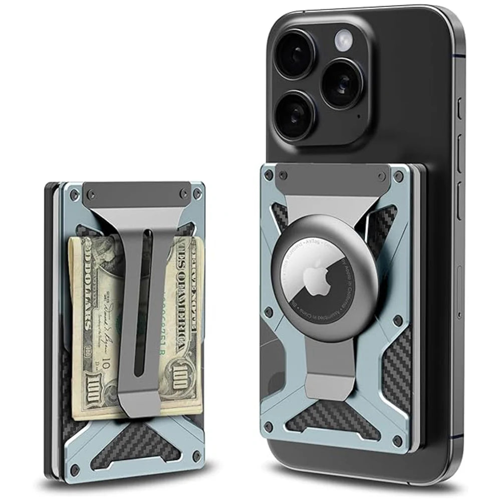 MagSafe Wallet & Money Clip with AirTag Holder + Magnetic Sheet — Fits Magnetic & Non-Magnetic Phones