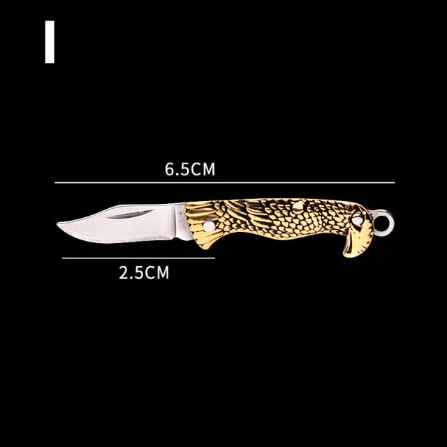 Mini Brass Knife Keychain - Stainless Steel Folding Cleaver Pendant Pocket Tool