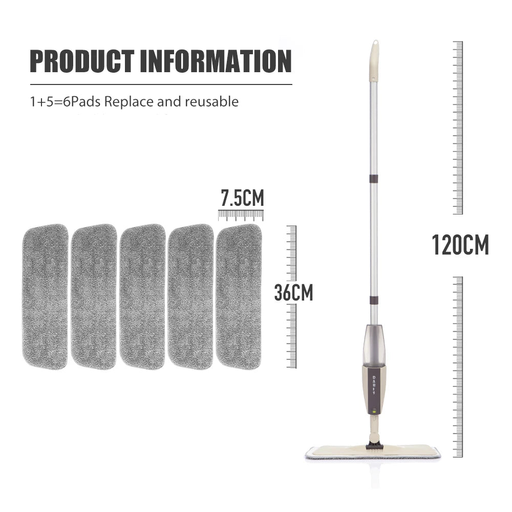 Spray Mop Broom Set — Magic Flat Mop with Rotating Head, Reusable Microfiber Pads for Home Floor Cleaning