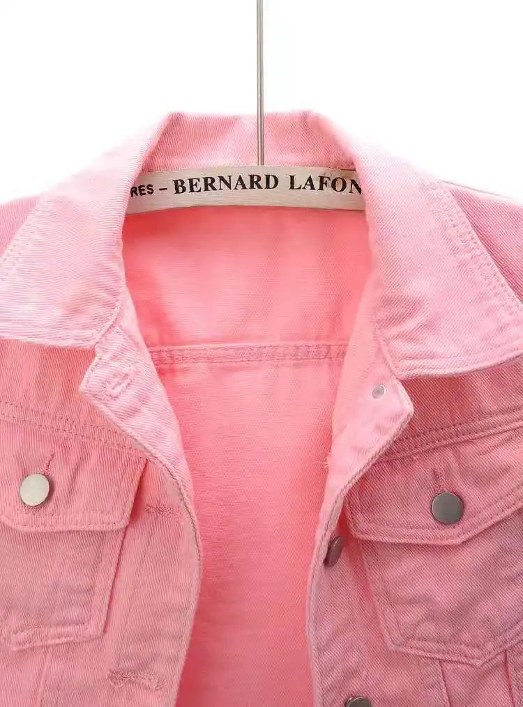 Women’s Denim Jacket – Spring & Autumn Short Coat, Casual Pink Jean Jackets, Loose Purple, Yellow & Blue Outerwear Tops