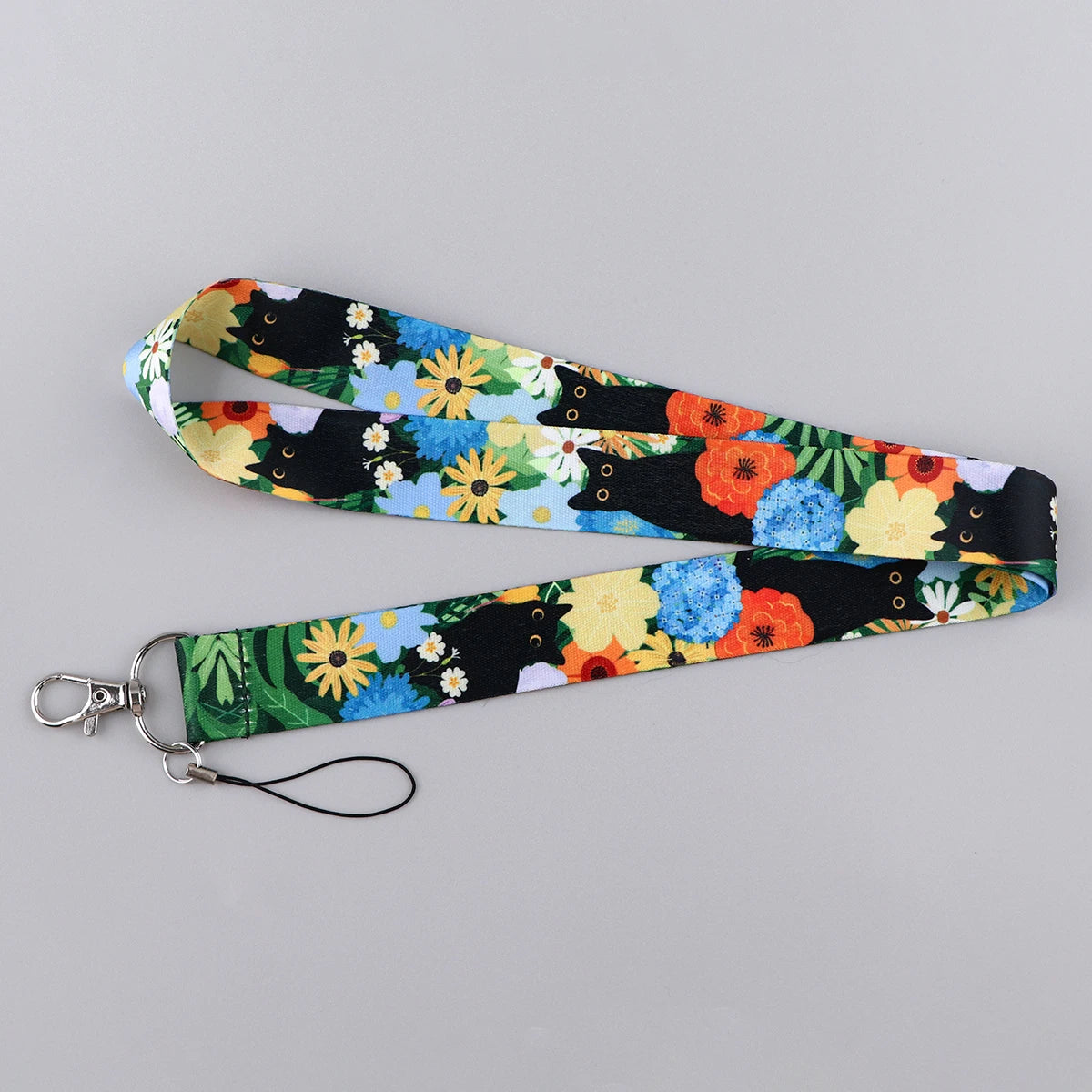 LX1293 Cartoon Black Cat Lanyard – Keychain, ID & Credit Card Holder, Phone Charm Neck Strap, Badge Accessories