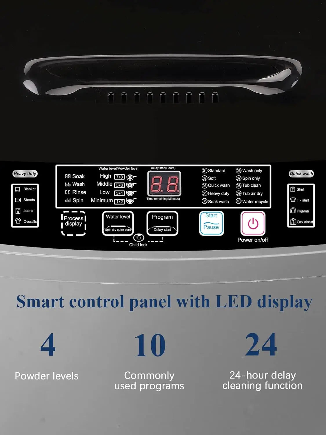 KRIB BLING Portable Full Automatic Washing Machine – 17.7 lbs with LED Display, 10 Programs, 8 Water Levels & Drain Pump