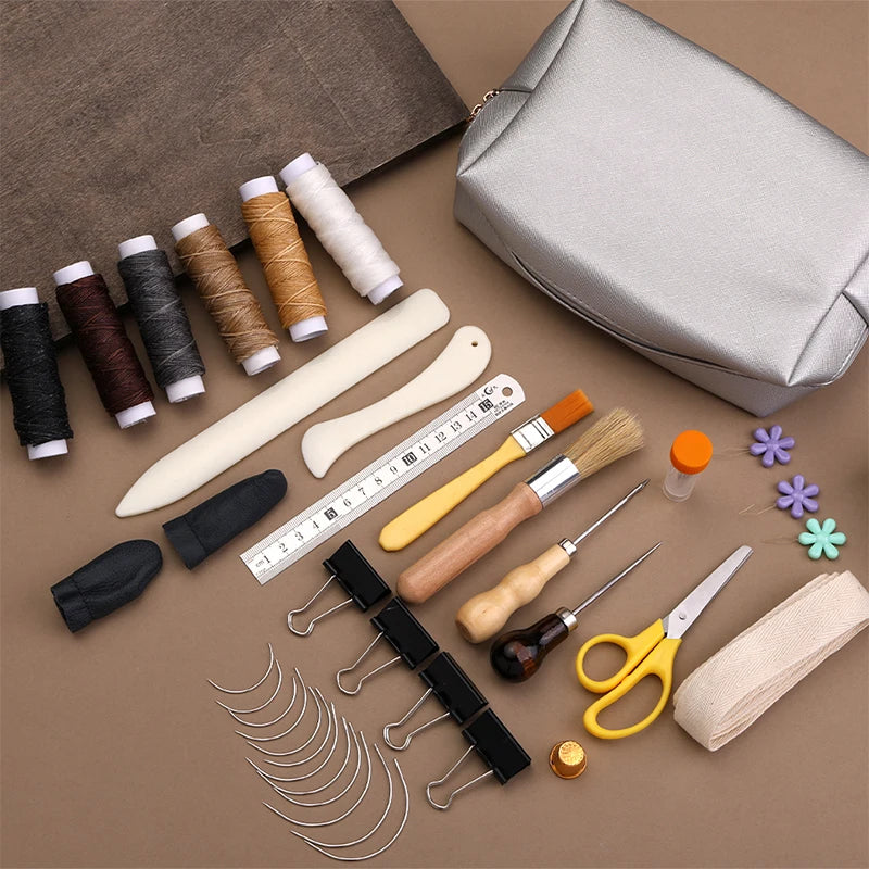 KRABALL Hand Bookbinding Tools Kit — 33/41/49pcs DIY Craft Supplies with Paper Awl, Steel Curved Needles, Ruler & Wax Thread