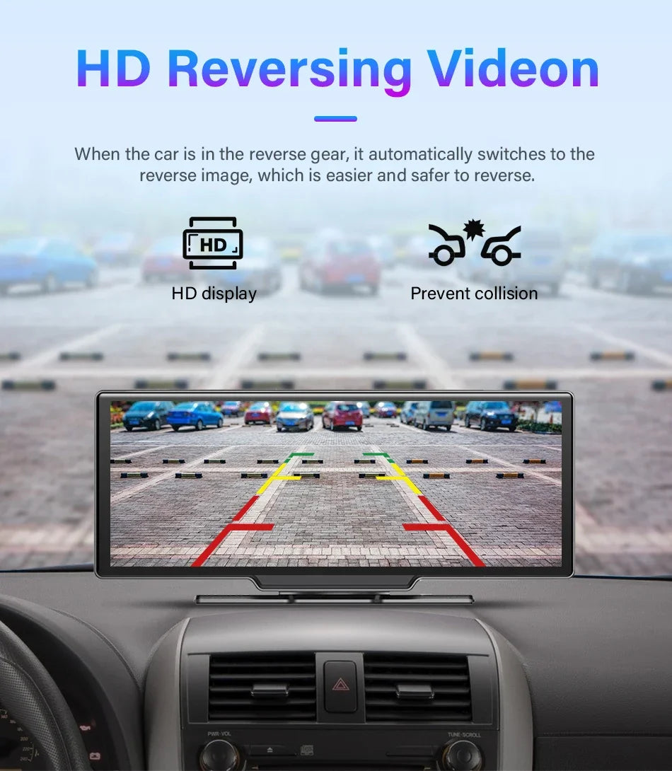 Srnubi 10.26 Inch Dash Cam Rearview Mirror - CarPlay & Android Auto DVR with GPS Navigation, Video Dashboard Monitor