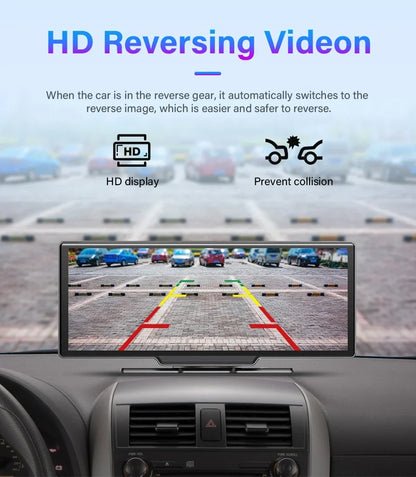Srnubi 10.26 Inch Dash Cam Rearview Mirror - CarPlay & Android Auto DVR with GPS Navigation, Video Dashboard Monitor