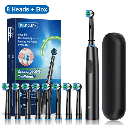 Rechargeable Rotary Electric Toothbrush for Adults – Powerful Rotating Toothbrush with 8 Soft Brush Heads
