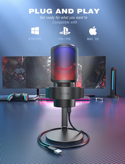 FIFINE A8 USB Microphone with RGB, Touch Mute & Headphone Output for Recording & Streaming on PC Mac