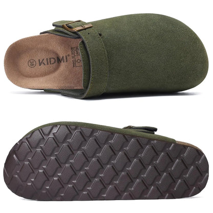 Asgard Women’s Genuine Leather Clogs – Soft Cork Footbed Cow Suede Mules with Adjustable Strap, Fashion Comfort Slip-On Slippers