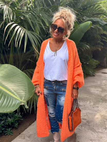 2024 Women’s Knitted Striped Cardigan – Elegant Loose Long Outerwear, Y2K Sweater Coat, Soft Cover-Up for Fashion Streetwear