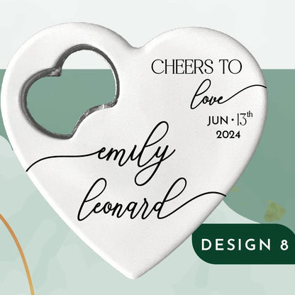 Custom Heart-Shaped Magnet Bottle Opener – 10-30pcs Engraved Bridal Shower & Wedding Party Favors in Bulk