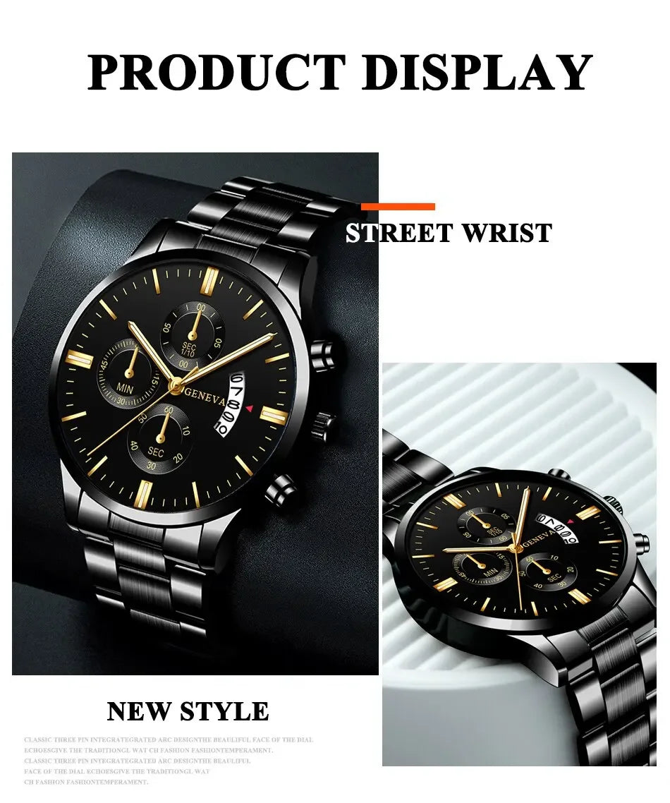 Fashion Men's Stainless Steel Watch – Luxury Quartz Wristwatch with Calendar for Business & Everyday Wear
