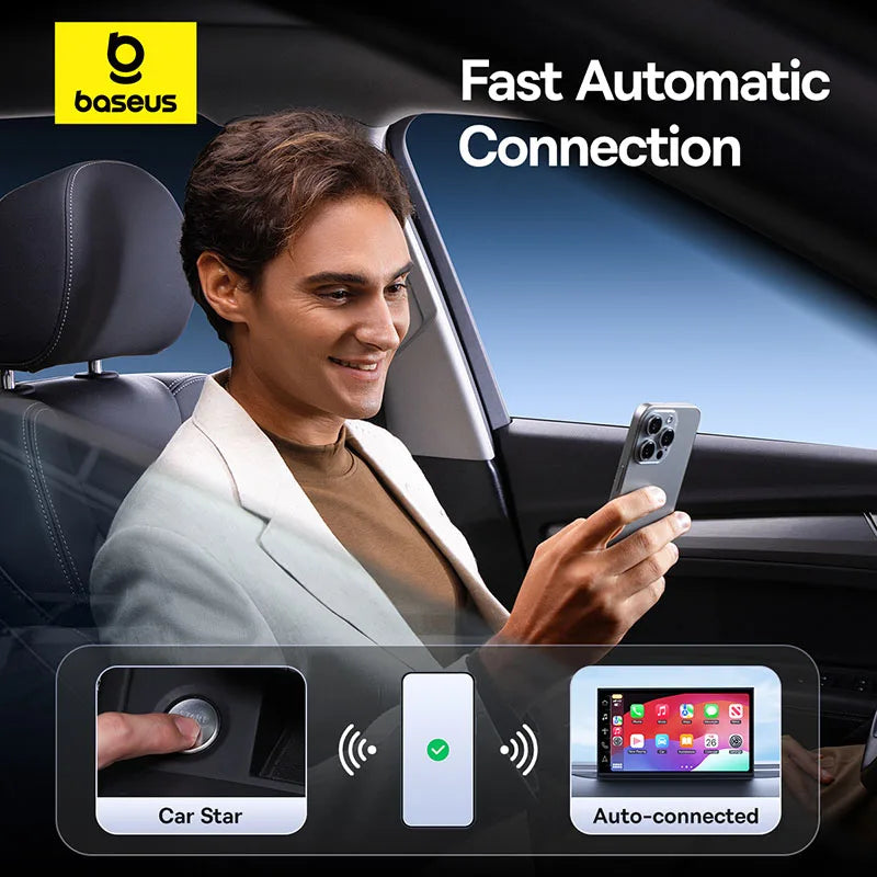 Baseus Wireless CarPlay Adapter – Smart CarPlay Box for iOS, Wired to Wireless Display, Plug and Play with Bluetooth and WiFi Connectivity