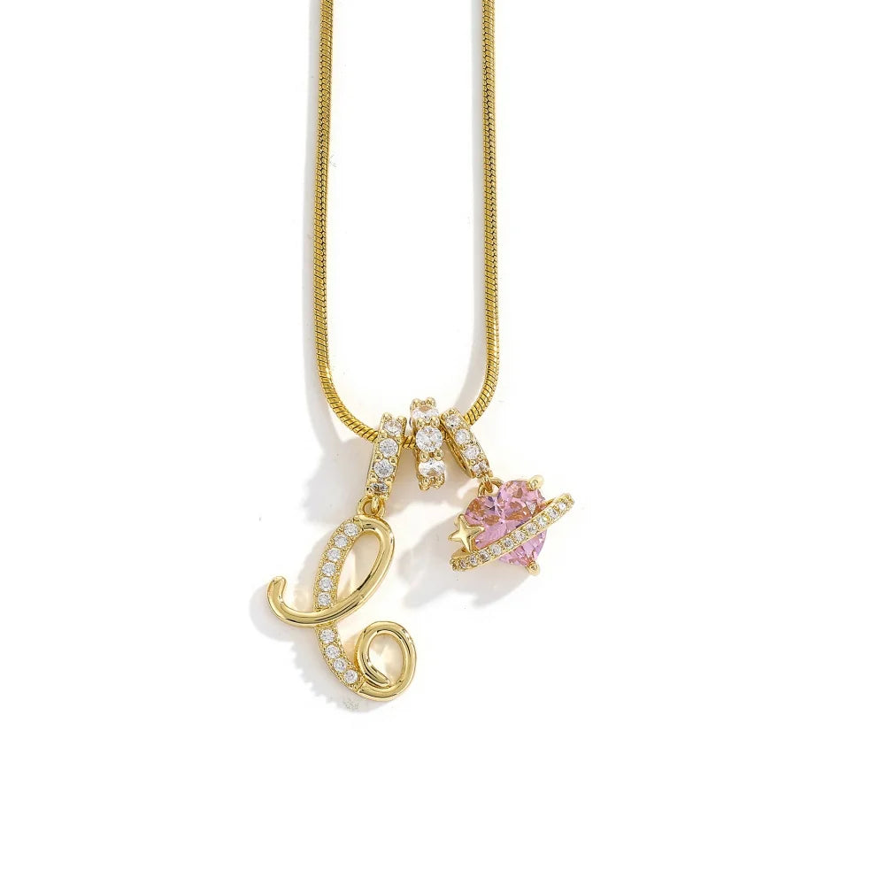 Gold Zircon Flower Letter Necklace - A-Z Alphabet Pendant Jewelry Gift for Women