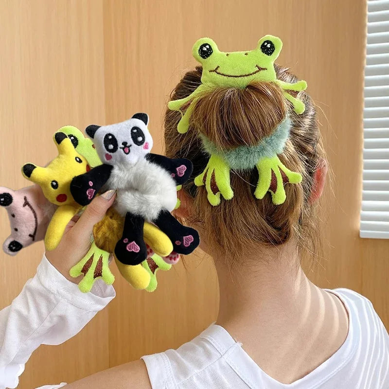 Frog Plush Hair Tie - Cute Green Frog Scrunchie for Women and Girls, Ponytail and Bun Accessory