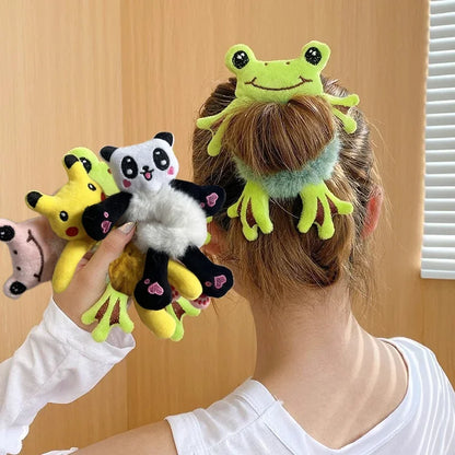 Frog Plush Hair Tie - Cute Green Frog Scrunchie for Women and Girls, Ponytail and Bun Accessory