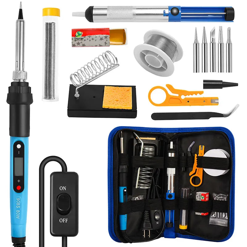 80W LCD Digital Soldering Iron Kit for Electronics – Adjustable Temperature Welding Repair Tool Set with Switch & Soldering Tips for Precision Work