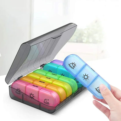 Weekly 7-Day Pill Organizer Box – Portable Medicine & Tablet Storage with Secret Compartments for Travel