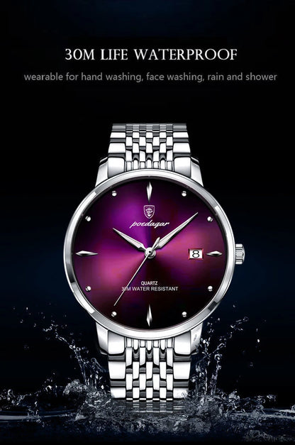 POEDAGAR Luxury Men's Sports Watch — Waterproof Luminous Stainless Steel Quartz Wristwatch with Date