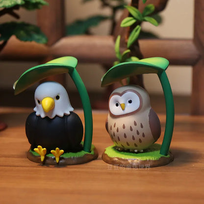 Rainy Day Animals & Birds Figurine Blind Box - Cute Leaf Hiding Collectible Ornaments & Mini Model Toys