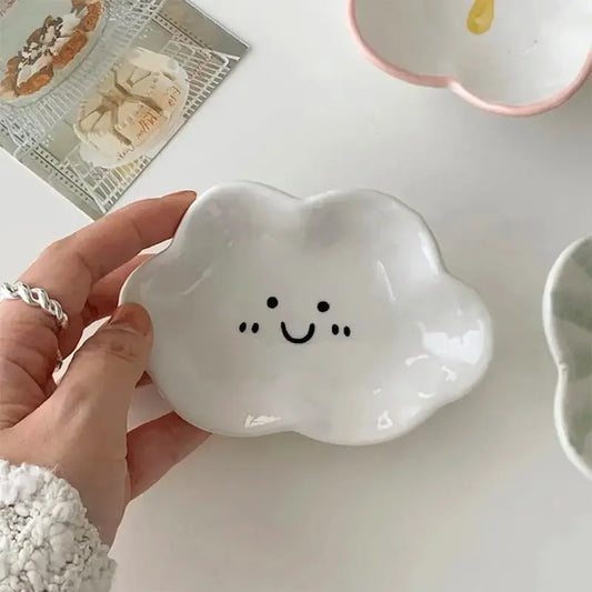 Ceramic Cute Cloud Dipping Sauce Dish — Hot Pot Seasoning Bowl, Soy Vinegar Plate, Salad & Dessert Tableware for Kitchen