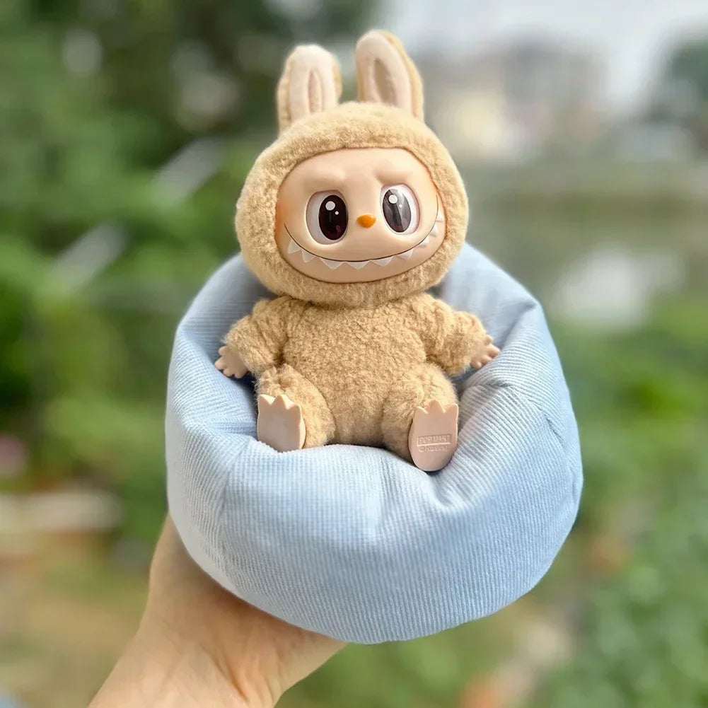 17CM Labubu Doll Plush Flannel Sofa Bed – Soft Sleeping Seat for Dolls & Plushies, Car Accessory