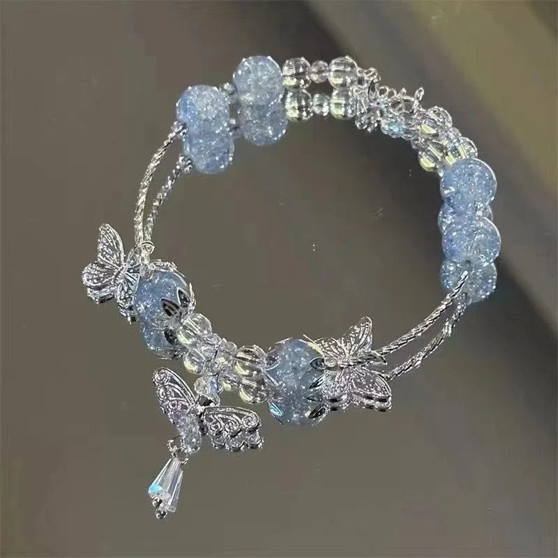 Korean Style Crystal Bead Bracelet - Flower Fox Feather Tassel Charm Jewelry Gift for Women Girls & Best Friends