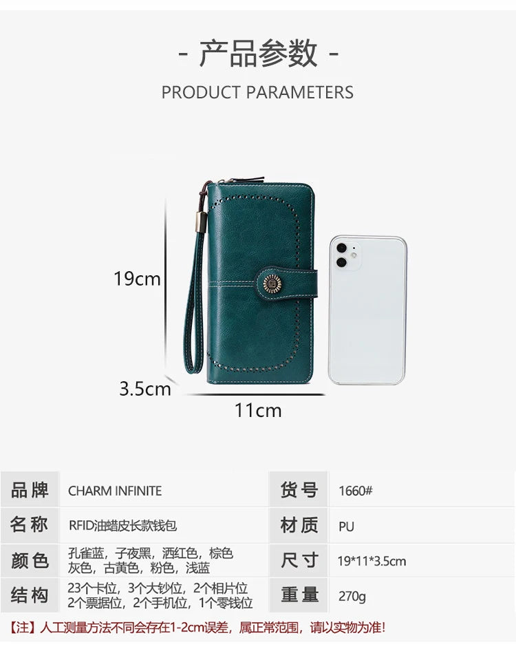 RFID Anti-Theft Retro Large Capacity Women's Wallet – Multi-Card Zipper Wallet with Wrist Strap