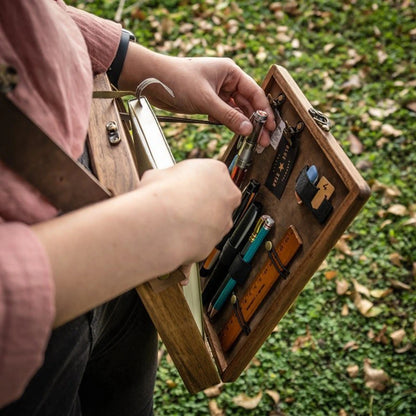 Retro Wooden Box Messenger Bag – Women’s Outdoor Sketch & Tool Storage Bag with Lid, Nostalgic Souvenir Design