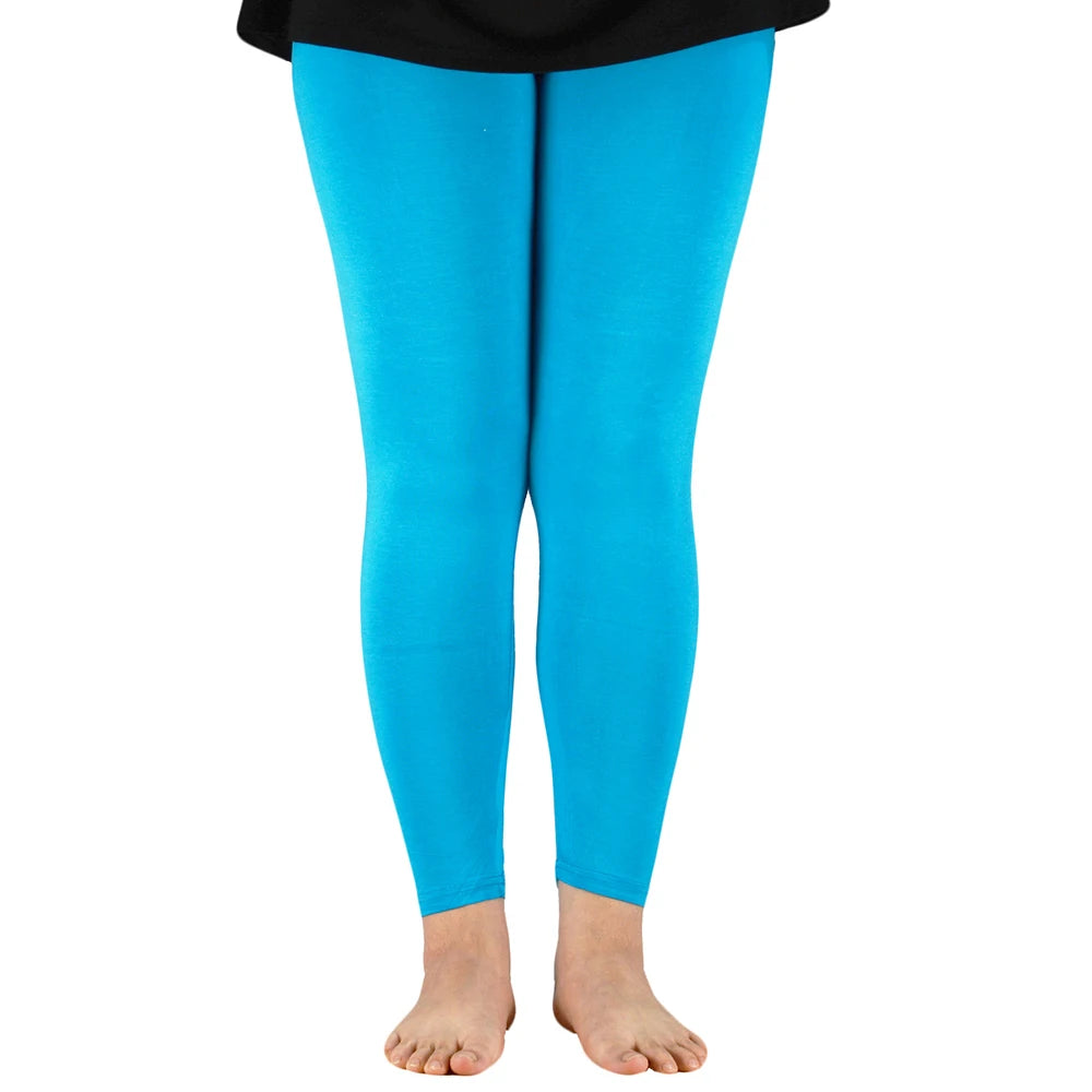Women Bamboo Fiber Elastic Waist Leggings – Plus Size High Stretch Casual Workout Basic Pants Soft Comfortable Fitness Leggings