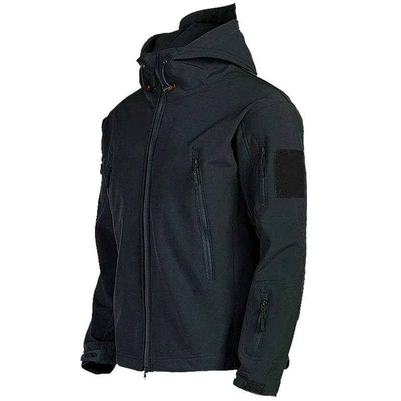 Military Shark Skin Soft Shell Jacket for Men - Tactical Windproof Waterproof Hooded Army Combat Bomber Coat