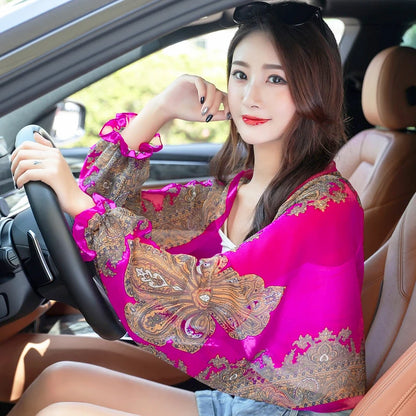 Women’s Summer Sun Protection Chiffon Shawl – Floral Print Beach Scarf Arm Sleeves UV Protection for Outdoor Cycling & Driving Accessories