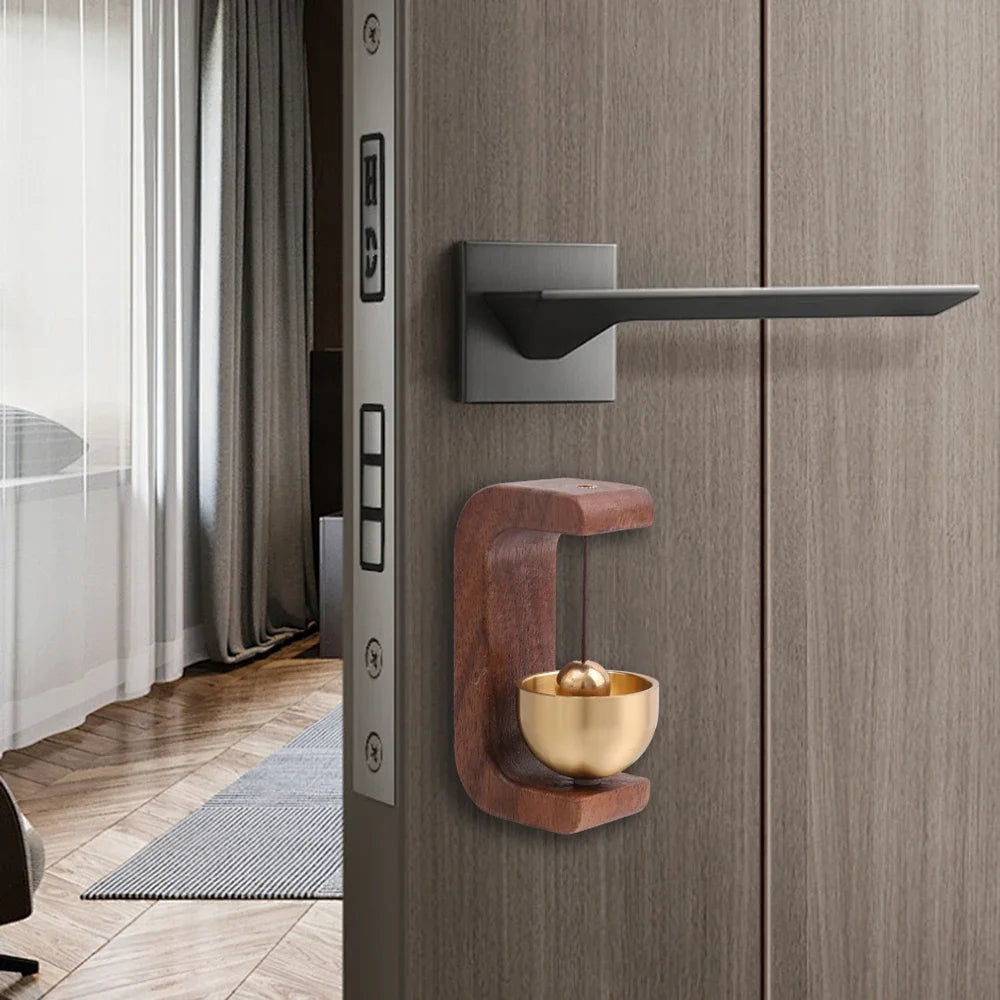 Magnetic Wooden Doorbell - Solid Brass Wind Chimes, Wireless Hanging Doorbell, Japanese Style Garden Pendant & Home Decor