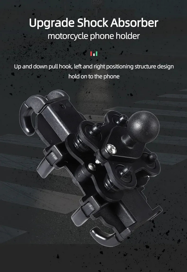 Motorcycle & Bike Phone Holder with Shock Absorber – Handlebar Rearview Mirror Mount for 4.7–7.1” Smartphones