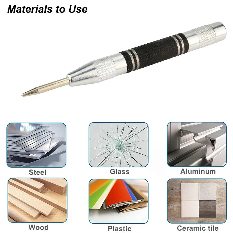 Automatic Center Punch for Woodworking Metal | Self-Pin Mark Spring Loaded Dent Marker | Carpenter Hand Tool