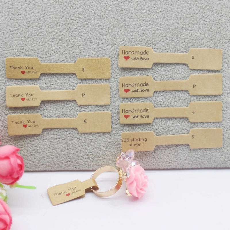 100PCS Multi-Style Ring Price Labels — White & Kraft Jewelry Tag Stickers 6×1.2cm