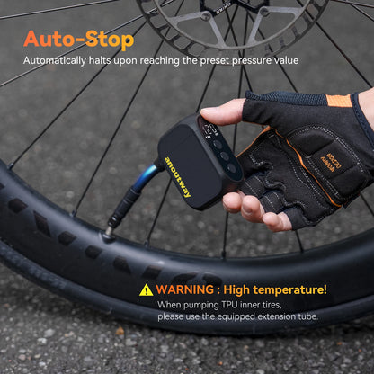Anoutway AT1 Pro Mini Electric Bike Pump – Cordless Tire Inflator with Screen, 120PSI Max, 25-Min Fast Charging, 450mAh Battery