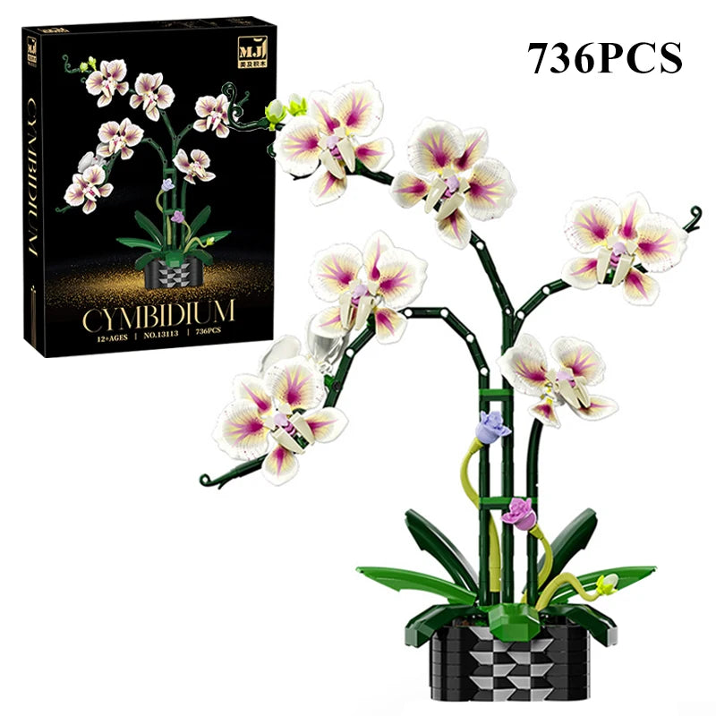Orchid Cymbidium Building Blocks Set – DIY Potted Phalaenopsis Flower Simulation Toy for Valentine’s Gift