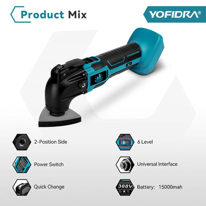 YOFIDRA Cordless Oscillating Multi-Tool – 6-Speed Electric Cutting, Polishing & Trimming Machine for 18V/21V Battery