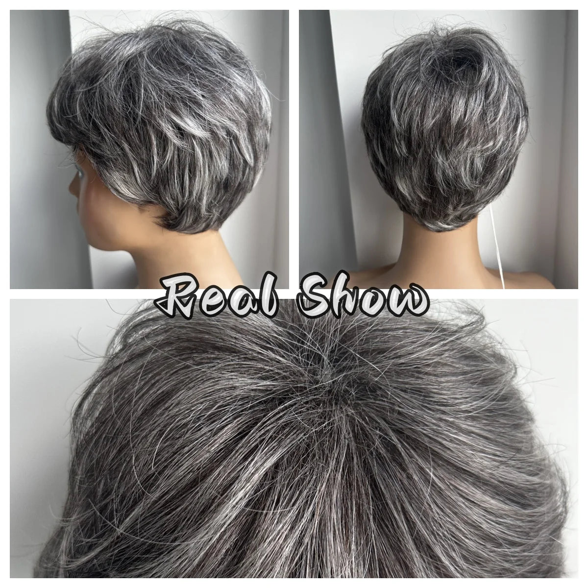 Short Pixie Cut Grey Human Hair Wig – 8 Inch Layered Fashion Wig for Women, Daily Use, Machine Made