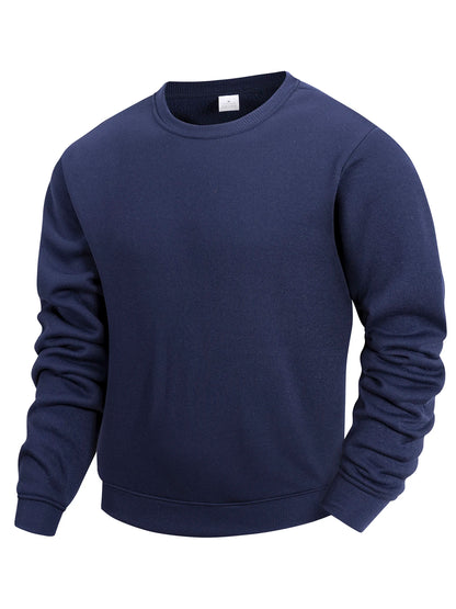 Men’s Crew Neck Sweatshirt — Solid Color Casual Long Sleeve Pullover for Spring Outdoor Sportswear