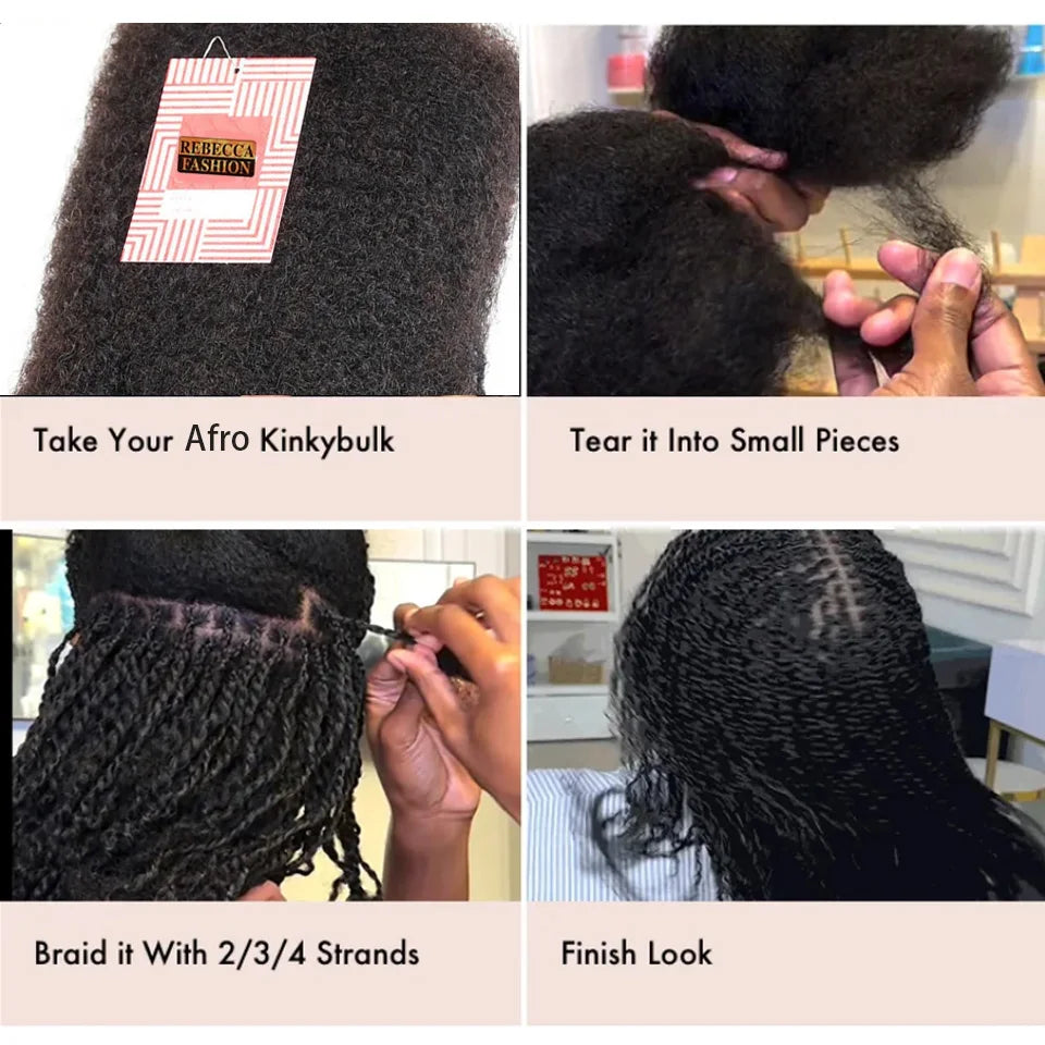 Brazilian Remy Afro Kinky Curly Bulk Human Hair – 50g Braiding Extensions for Dreadlocks & Crochet Twists