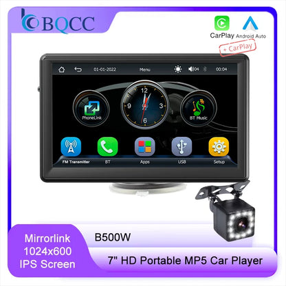 BQCC 7" HD IPS Car MP5 Player — Portable Stereo with Wireless CarPlay, Android Auto, BT, FM, USB & WiFi