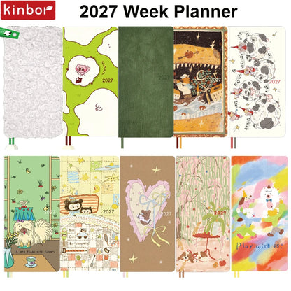 Kinbor 2027 A5/A6 Planner Notebook - Full-Year Daily Journal & Monthly Agenda for Time Management