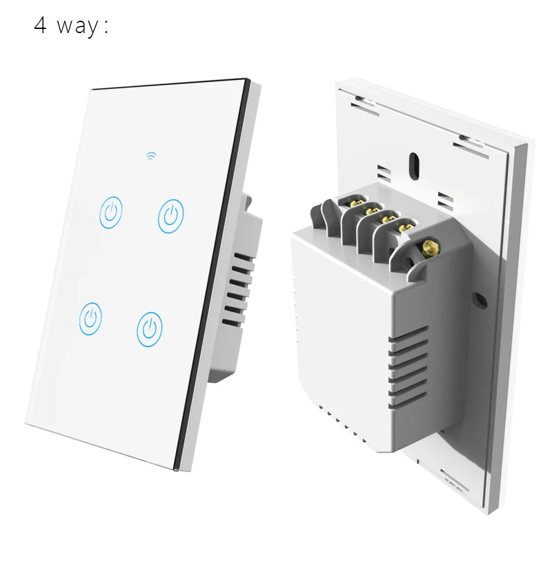 WiFi & Bluetooth Smart Touch Panel Switch - US Standard, 1/2/3/4 Way, Compatible with Tuya & Google Home