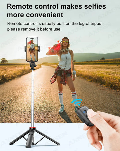 AXNEN Mobile Phone Tripod C12/C13 – 1325mm Stand for Cellphone & GoPro, with Wireless Bluetooth Remote for Live Streaming