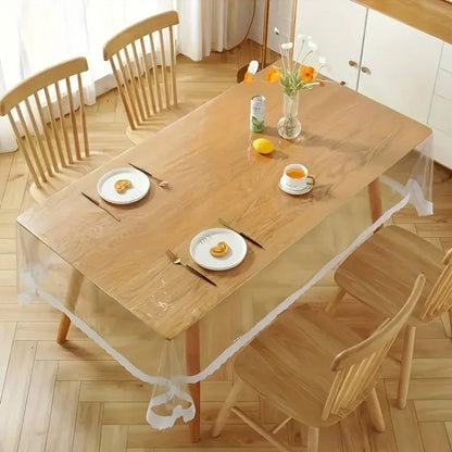 Transparent Plastic Tablecloth – Thin Oil-Proof Wipeable Table Cover for Dining, Parties & Camping (Odorless)
