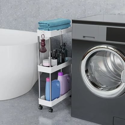 Bathroom Storage Rack with Wheels - 3/4 Layer Rolling Utility Cart & Multi-Purpose Corner Shelf Organizer